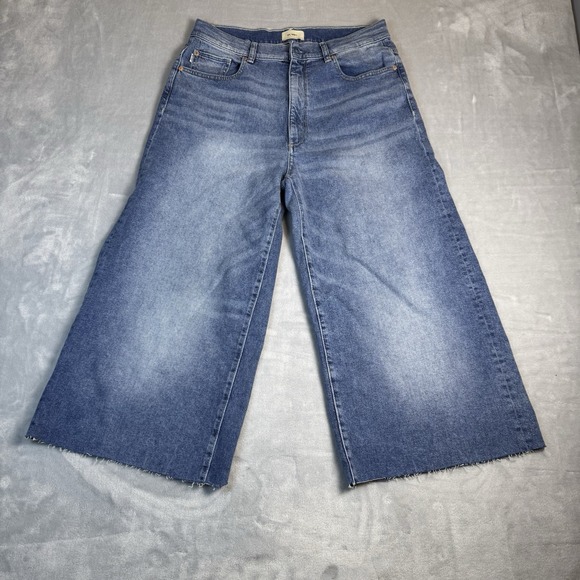 DL1961 Womens Wide Leg Raw Hem Jeans Blue Medium Wash High Rise Size 31 Culottes - Picture 3 of 10